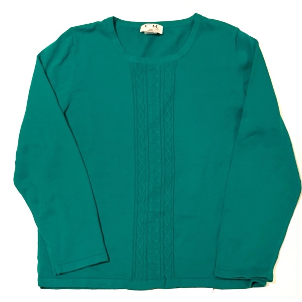 Carroll Reed Petite Kelly Green Knit Sweater Top Size Medium Cotton Acrylic Crew